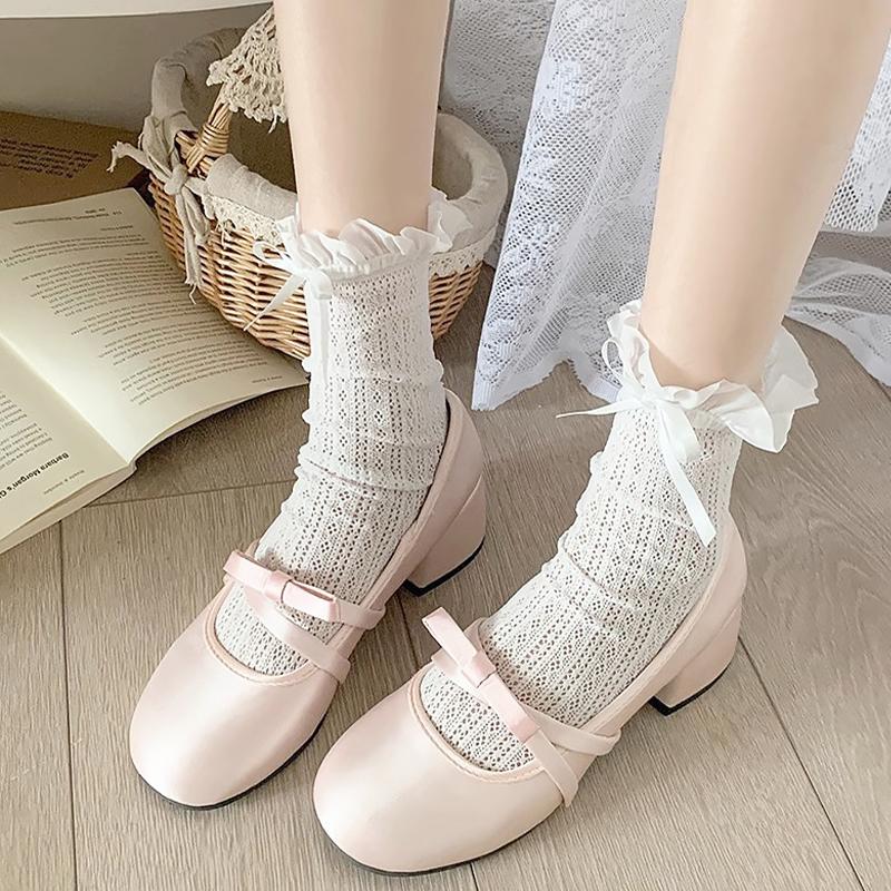 

Fashion Japanese Jk Mary Jane Lace Hollow Lace Bowknot Pile Socks A2