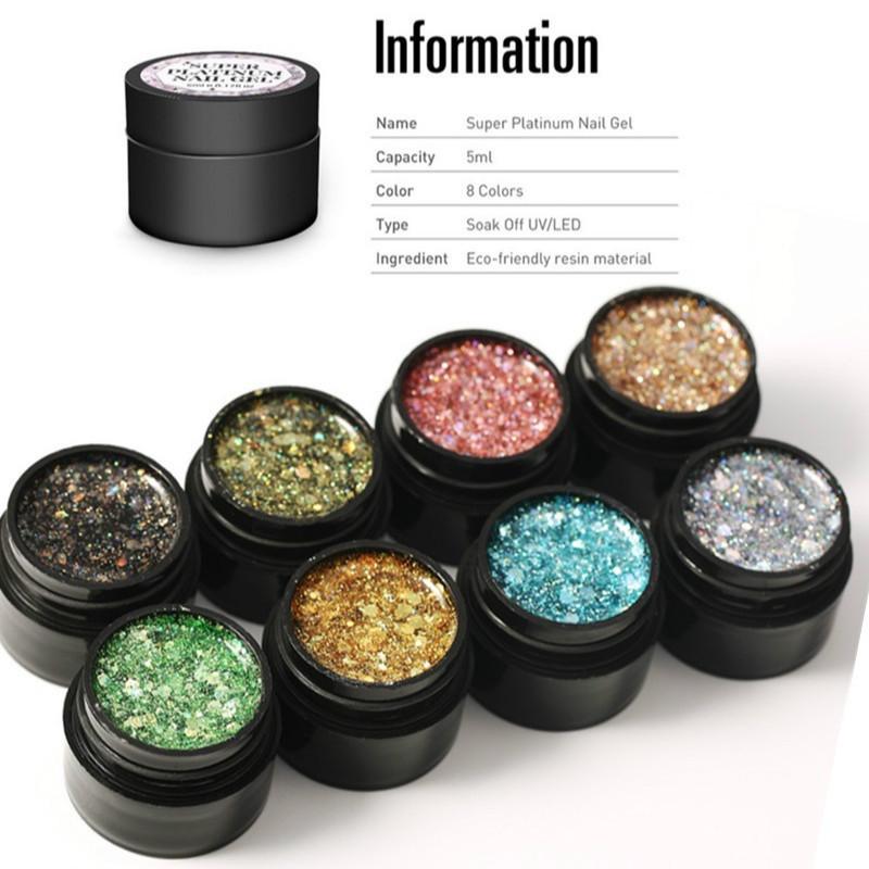 1 ks Hybrid Lak Gel Lak na nehty Fashion Glitter Super Platinum Nail Gel