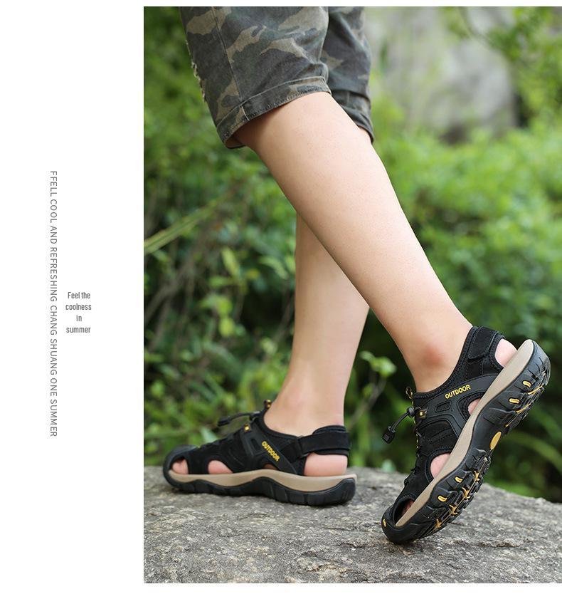 Men's Large Size Durable Handmade Leather Beach Sandals