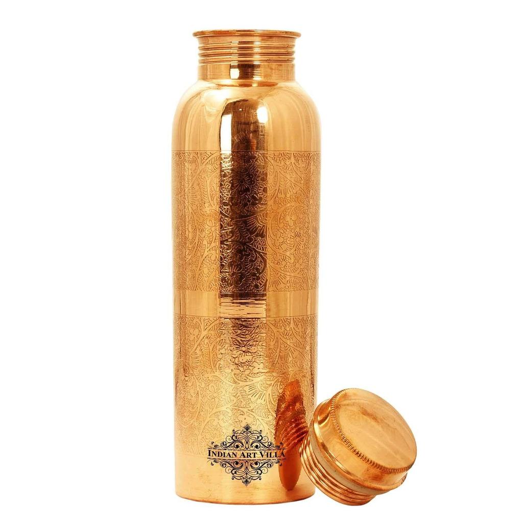 Copper Drinkware Gift Set of Embossed Design 1 Bottle & 2 Glass with Gift Box, Gift Item for Diwali, Bottle-600 ml & Glass-300 ml