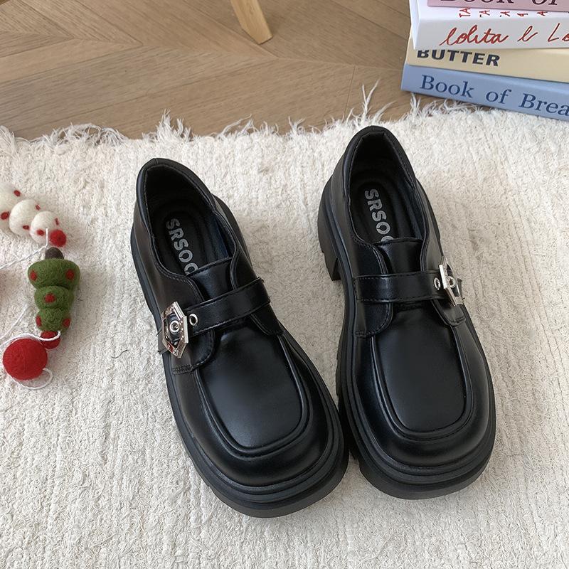 

Модные черные туфли в британском стиле на платформе в стиле ретро, женские туфли из кожи 2025 года, осень-зима, новые французские туфли Мэри Джейн 39 матовый черный
