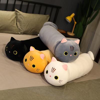 25-100cm Dev Sevimli Yumuşak Kedi Peluş Uyku Yastığı Minderi Kawaii Beyaz Siyah Kahverengi Kedi Yumuşak Peluş Oyuncaklar Çocuk Çocuk Hediye