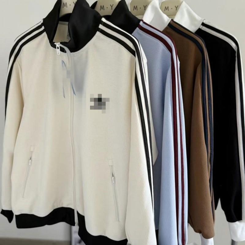 Retro Striped Waffle Knit Jacket Unisex Couple Short Coat High Quality Outerwear