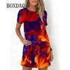 Gradient Colorful Flame Print Women Dresses Fashion Short Sleeve Loose A-Line Dress Oversized Summer Casual Beach Party Sundress