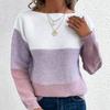 Women's Contrast Color Long Sleeve Round Neck Sweaters Female Stitching 2024 Fall Jumpers Lady Casual Warm Comfortable Pullover