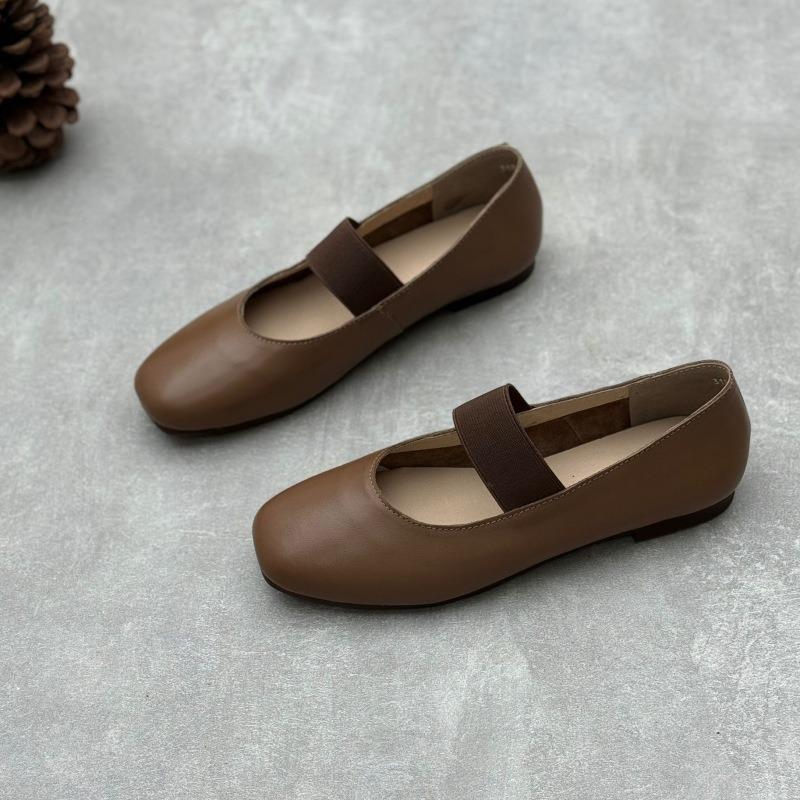Casual leather single shoes square head flat cowhide women's shoes
