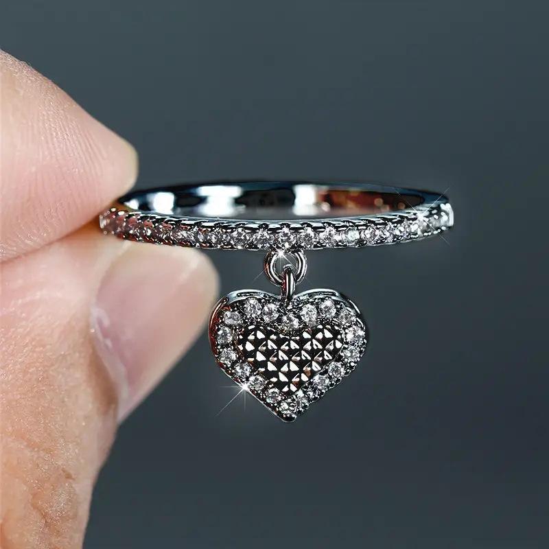 Dreamy Exquisite Heart-Shaped Zircon Pendant Ring for Women