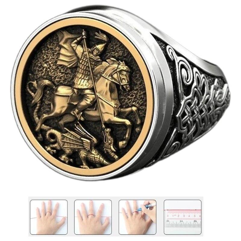 Retro Stil Legeringsring Sankt Georg Portrett Romersk Soldat Ring Smykker Vintage Ringer Løfte for Ektemann Bursdagsgaver