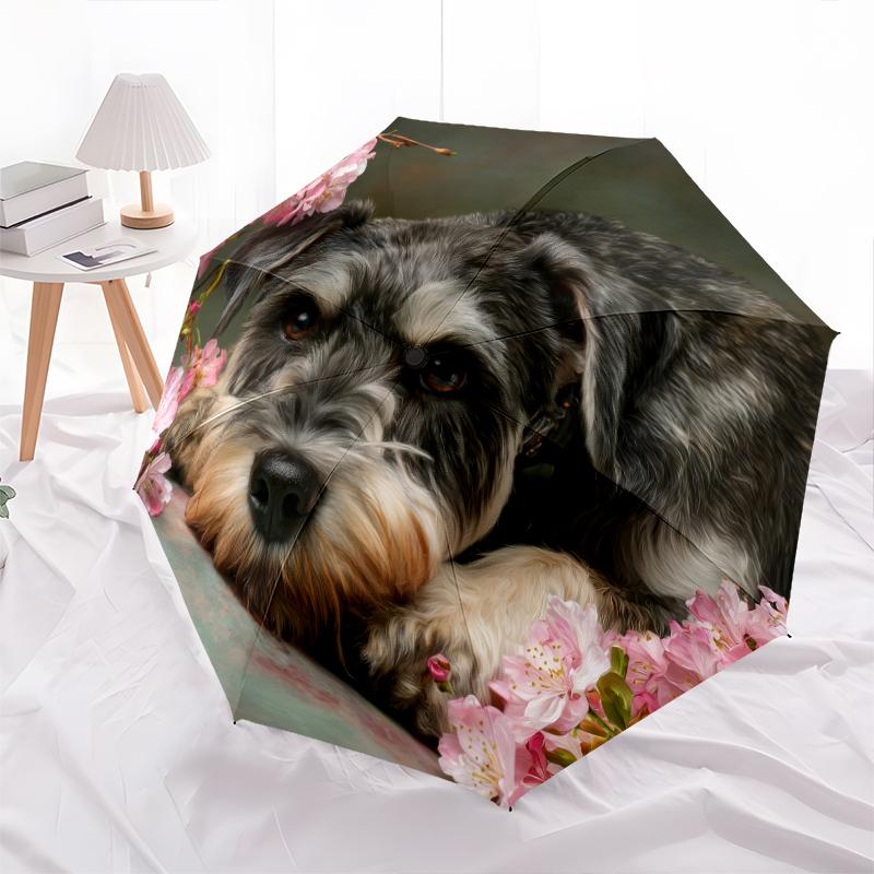 Schnauzer Pattern, Automatic Folding Umbrella, Portable and Foldable Design, 8 Ribs, a Christmas or Birthday Gift.