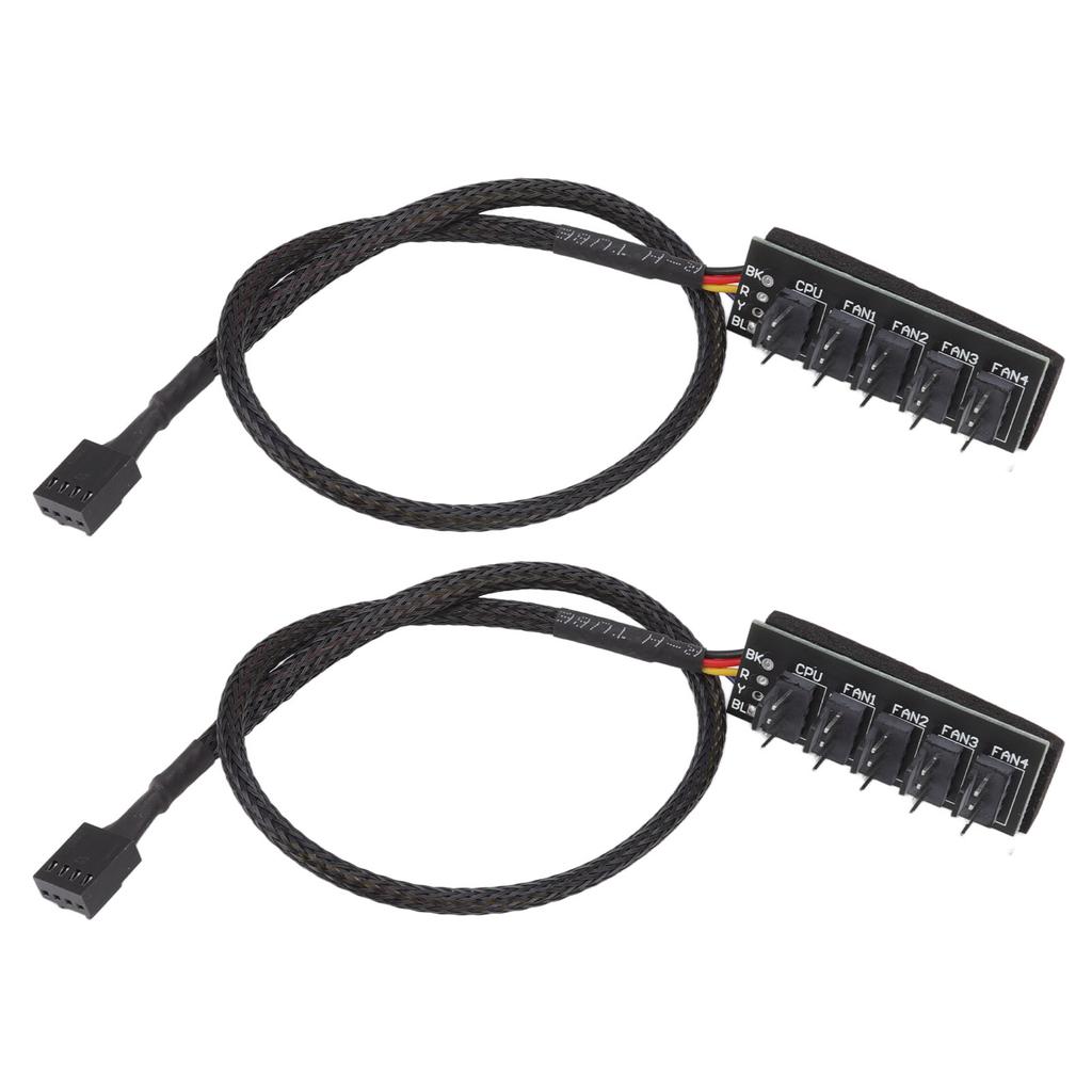 2pcs PWM Fan Hub Splitter 4 Pin Black 1 to 5 Way Self Adhesive Fan Extension Splitter for 3 Pin 4 Pin Connectors
