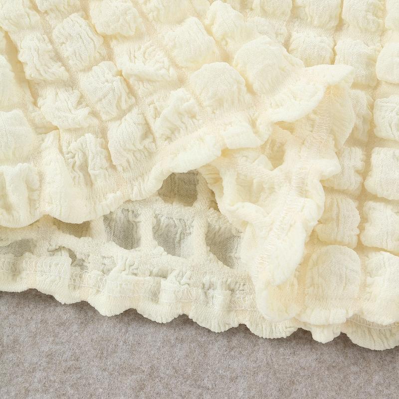 Girls Foam Puff Design Knitted Top Solid Color Waffle Long Sleeved T-shirt Round Neck Clothing