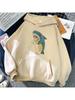 Black Long Sleeve Hoodie Tops Woman Cat Shark Hooded Sweatshirts Funny Animal Cartoon Printing Graphic Pullover Streetwear