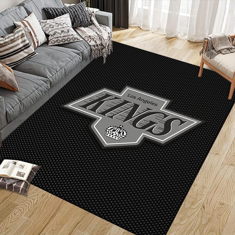 LA Kings Flannel Printed Carpet, Home Sofa Decoration for Living Room & Bedroom, Non‑Slip Play Flannel Floor Mat for Game Room