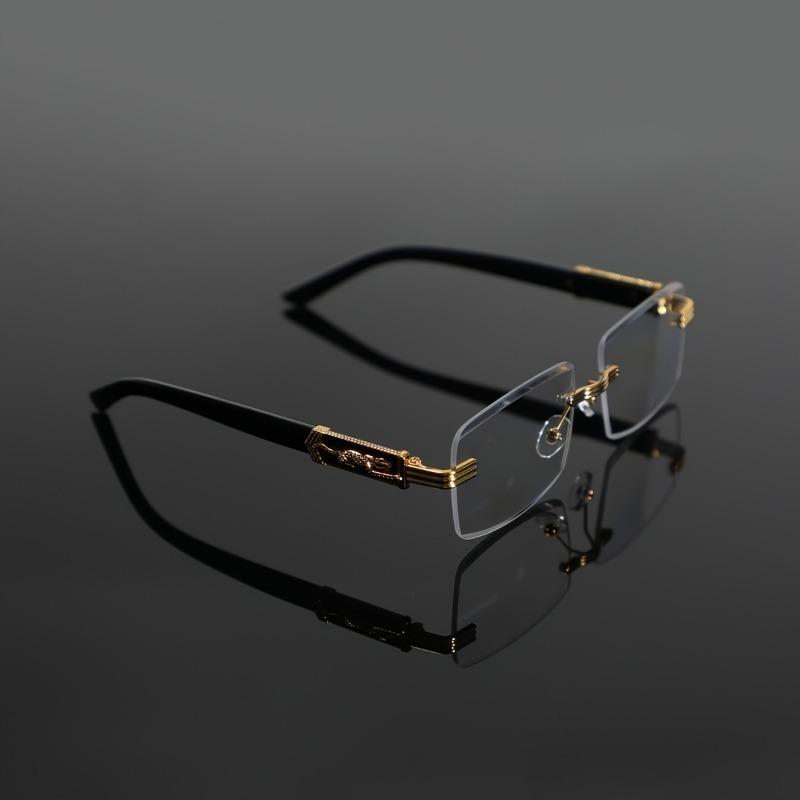 Men Metal Leopard Rimless Anti Blue Light Glasses - Vintage  Rectangle Style, Metal Frame for Business & Casual Wear