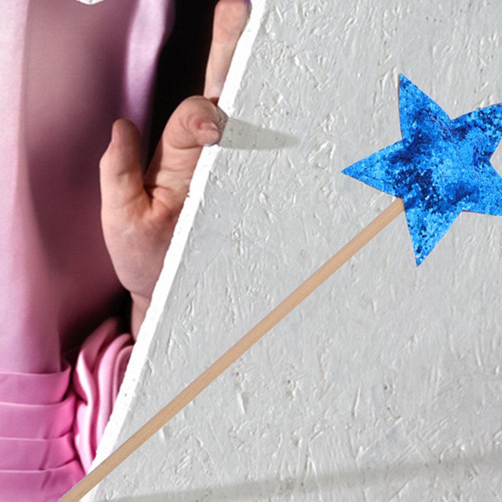 2Pcs Star Shaped Fairy Wands Fine Craftsmanship Wooden Handle Wand for Birthday Party Fancy Dress Play Equipment