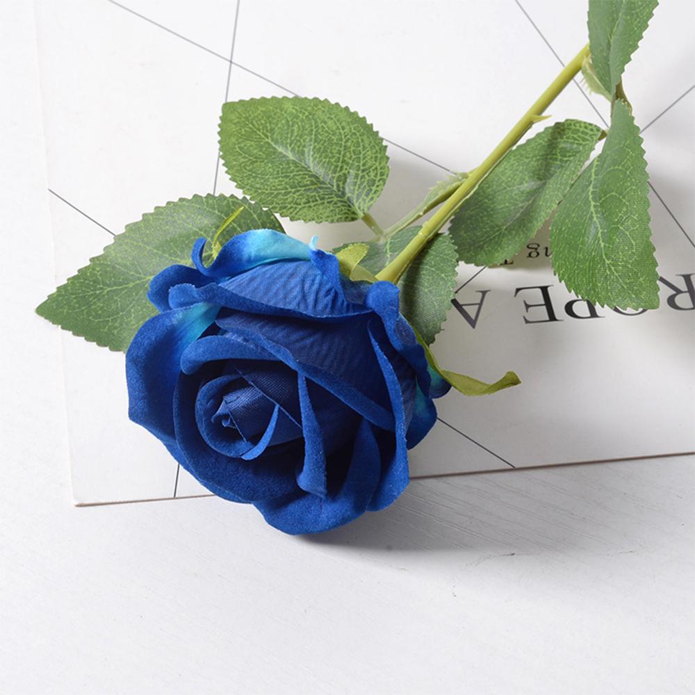 1/4/5Pcs Artificial Blue Rose Bridal Bouquet Realistic Velvet Faux Fake Rose Flowers for Wedding Bouquet Party Table Home Decor