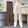 Women Suit Pants Button Zipper Fly High Waist Long Trousers Solid Color Straight Wide Leg Office Lady Pants