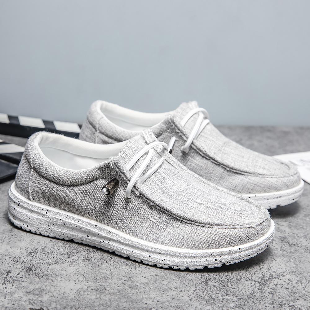 

Дышащие парусиновые кроссовки без шнуровки для мужчин — нескользящая обувь для весны и лета 42 светло-серый