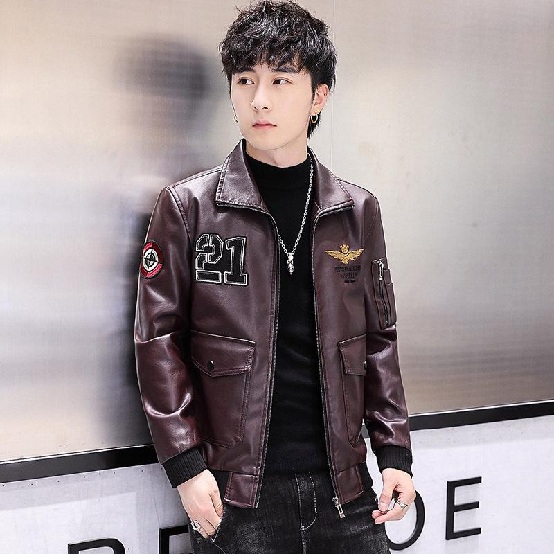 

Осенне-зимняя новая кожаная одежда, мужская корейская модная брендовая модная кожаная куртка, молодежное плюшевое утепленное пальто, мужская одежда XXL