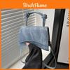 Minimalist Blue Leather Handbag For Women With Magnetic Closure And Cell Phone Pocket For Daily Use