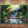 1 Piece of 2D Flat Banner, Featuring a Backdrop of a Waterfall and Lush Jungle, with Decorative Banners On the Walls