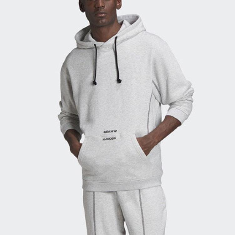 adidas Solid Color Hooded Sweatshirt Men Tops Grey GD9311