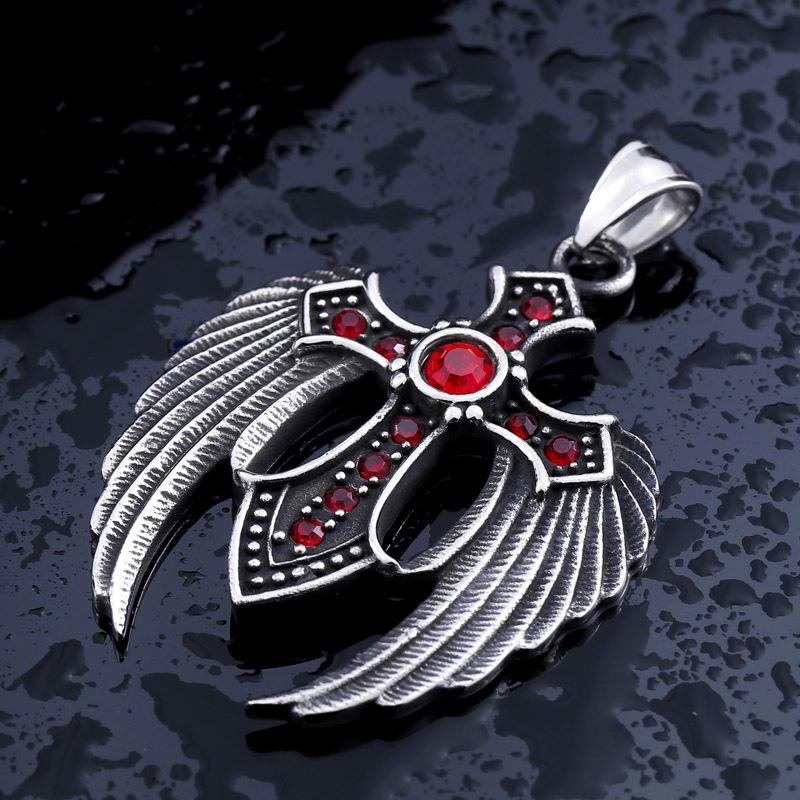 Retro Jewelry Fashion Popular Men's Nightclub Pendant Angel Cross Necklace