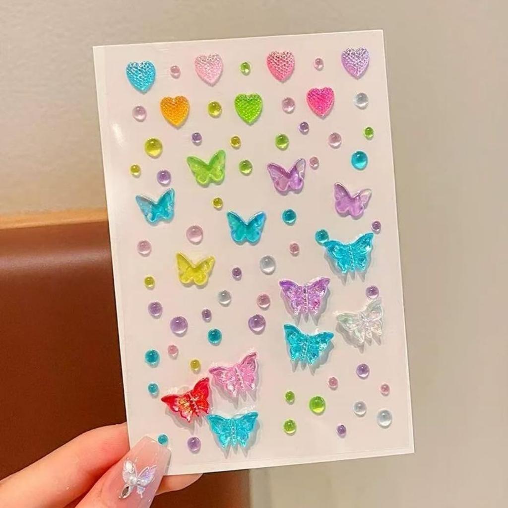 3D Glitter Face And Hair Stickers For Girls Butterfly Heart And Mermaid Tail Designs Colourful Gem Jewel Stickers3Pcs