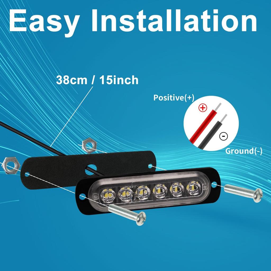 12V 24V LED White Light Thin 6LEDs Waterproof for UTV Truck RV Dome, Step, Under Dash, Truck Bed, Trunk, Boat Interior, 1 Pc