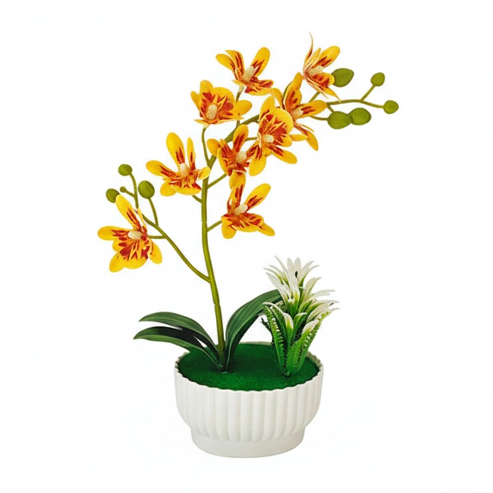 

Multicolor Artificial Flower Flowerpotted With Flowerpot Soft Rubber Spring Orchid Simulation Bonsai Green Leaves Photo Props помаранчевий