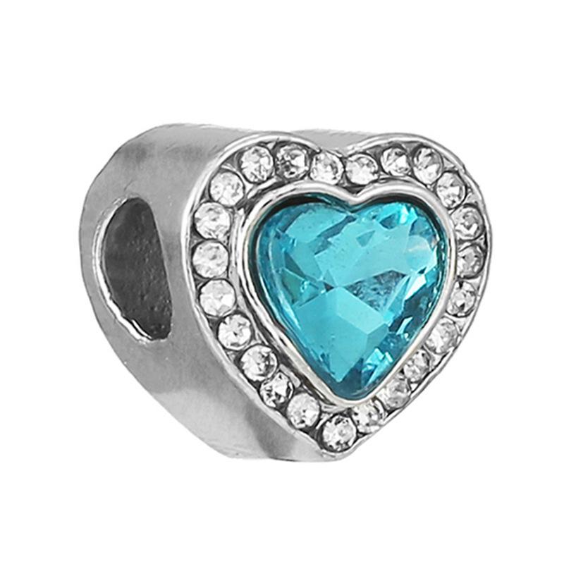 New Silver Plated Blue Diamond Alloy Large Hole Charm Beads For DIY Bracelet Necklace Jewelry Accessories Gifts