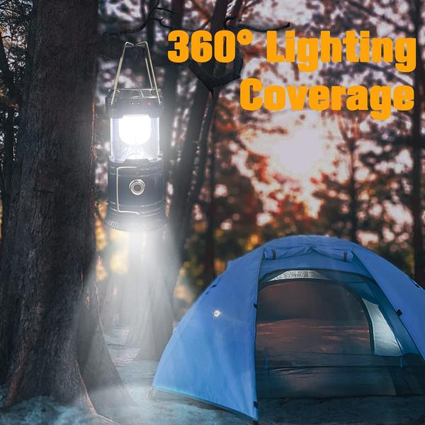 Collapsible Portable LED Camping Lantern Waterproof Solar USB Rechargeable LED Flashlight Survival Kits for Indoor Outdoor Home Emergency Light