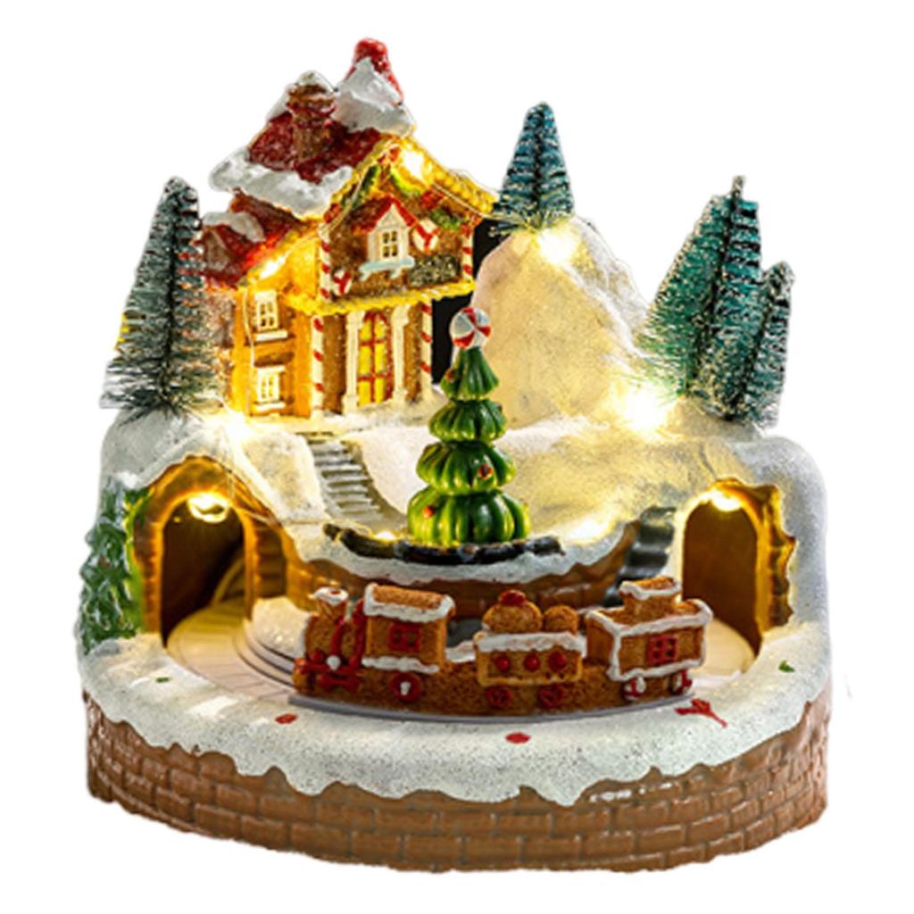 Christmas Music Box with Lights Desktop Xmas Gift for Kids Adults Holiday Decoration Seasonal Creative Resin Rotating Train