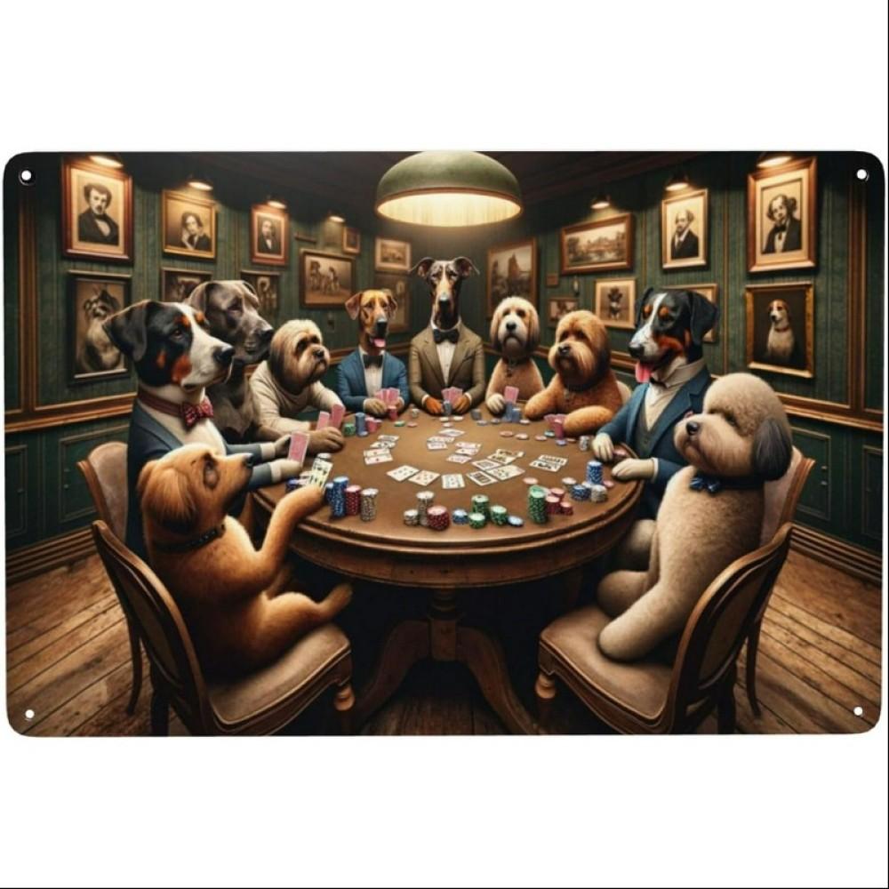 Vintage Dogs Playing Poker Metal Tin Sign Wall Decor 20x30cm（7.8x11.8inch）