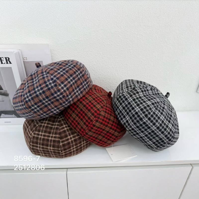 Classic plaid beret children autumn and winter casual versatile face small bud hat painter hat