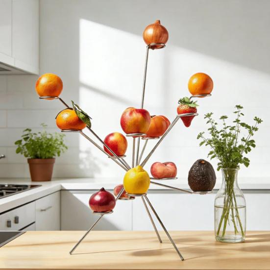 Εκρηκτική Φρουτιέρα Τέχνης Επιπλέων Σταντ Επίδειξης Φρούτων Πλήρης Αερισμός 360 Μοιρών Διατηρεί Φρέσκα Μεταλλική Γλυπτική για Κουζίνα Τραπεζαρία Κεντρικό Κομμάτι