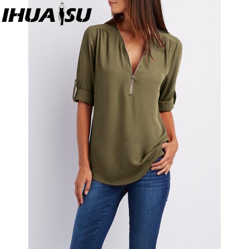 IHUASU Women's Fashion Casual Solid Color Print Short Sleeve POLO Neck Blouses & Shirts