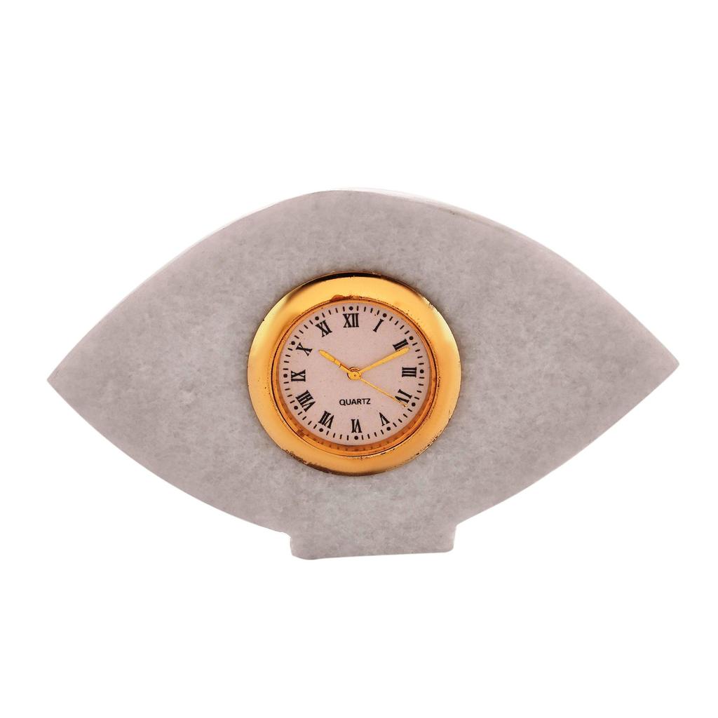 Marble Eye-Shaped Table Clock for Eye Doctors | White Marble Desk Clock with Quartz Movement | Ophthalmology Clinic, Hospital & Office Décor
