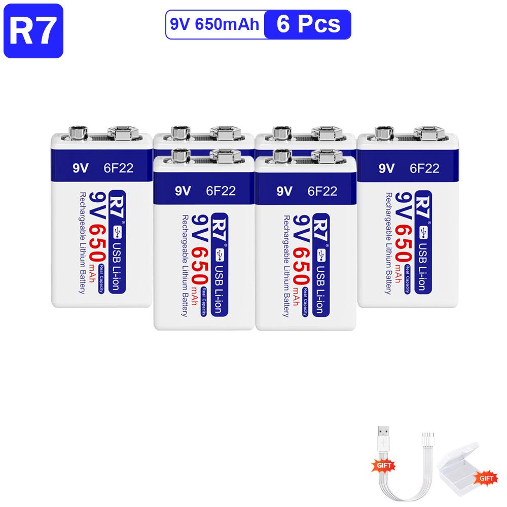 R7 9V USB Batteries 6F22 Rechargeable Batteries 650mAh Lithium Batteries Multifunctional Energy Batteries for KTV Microphone Metal Detector