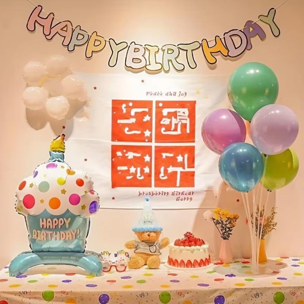 New Stand Cake Balloons Large Pink Blue Aluminum Film Balloon Happy Birthday Balloon Background Decoration