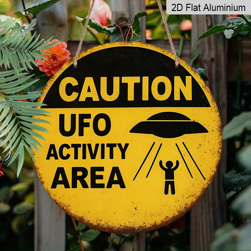 2D Flat 1pc, 8x8 In, Alien Activity Area, Aluminum Metal Decorative Signs & Plaques, Suitable for Home Cafe or Farmhouse Decoration, Festival Party