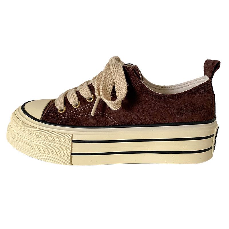 

H1219 low-top popular canvas shoes women s shoes autumn retro 2024 new round head board shoes Korean version lace-up ins tide 40 коричневий