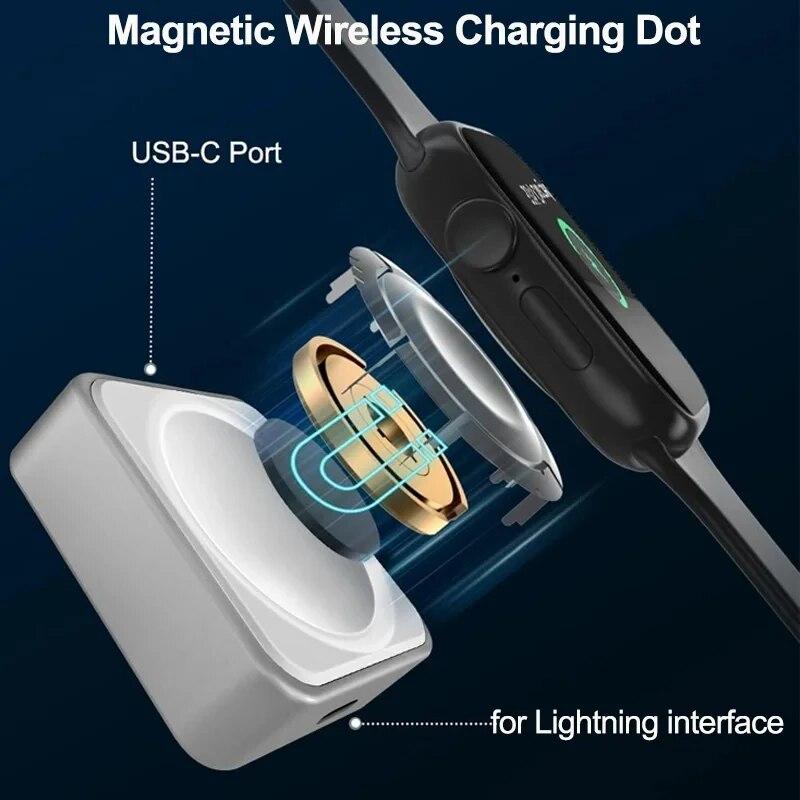 Portable Magnetics Watch Wireless Charger for Apple Watch 10 9 8 7 6 5 4 3 Ultra 2 1 Series Dual Port Type C 8pin Charging Stand