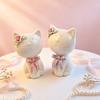 1/2Pcs Ceramic Bow Cat Figurine, Sitting Kitten Statue with Flower Decor, Mini Animal Desktop Ornament for Home Office