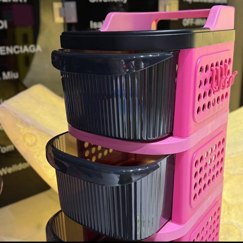 Compact Cream Baby Toy and Snack Storage Rack: Floor-Standing, Movable Cabinet for Baby Gear