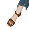 Fashion Women's Summer Retro Square-toed Thick-heeled Roman Sandals Casual and Comfortable Soft-soled Beach Sandals Sandalias De Mujer