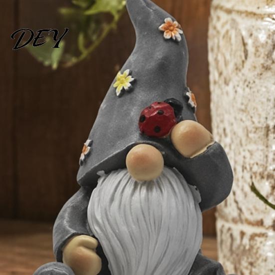 Decorative Yard Sculptures Halloween Garden Gnome Figurine, Vintage Flower Mushroom Elf Dwarf Statue Handmade Resin Statues for Patio Yard, Waterproof
