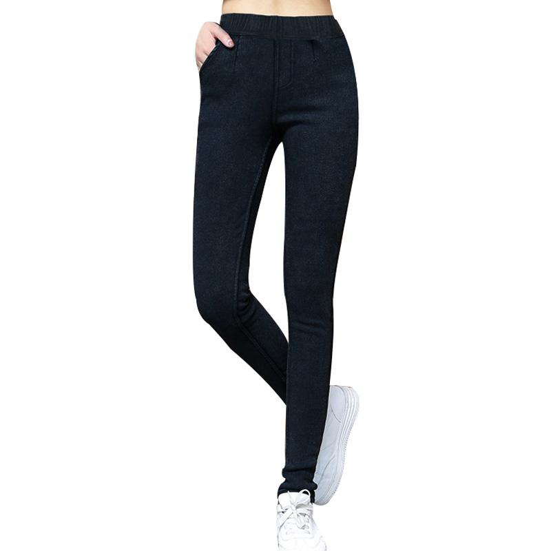 Leggings en Denim Imitation Oversize pour Femmes Hiver Flanelle Chauds Velours Plus Super Élastiques Pantalon Grande Taille Pantalon