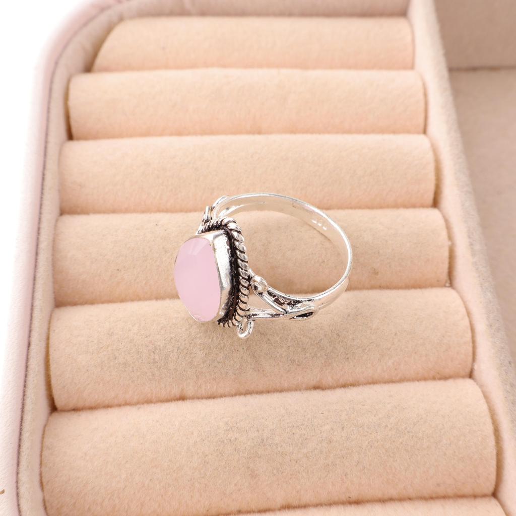 Entzückender Schmuck mit Rosenchalcedon-Edelstein, 925er Sterlingsilberringschmuck, Handgefertigter Wunderschöner Ring Geschenk für Frauen