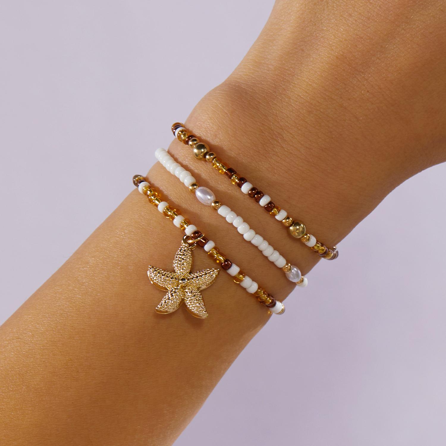 

Minimalist Starfish Shell Beaded Bracelets Set for Women Bohemian Multilayer Heart Flower Bracelets Summer Party Jewelry